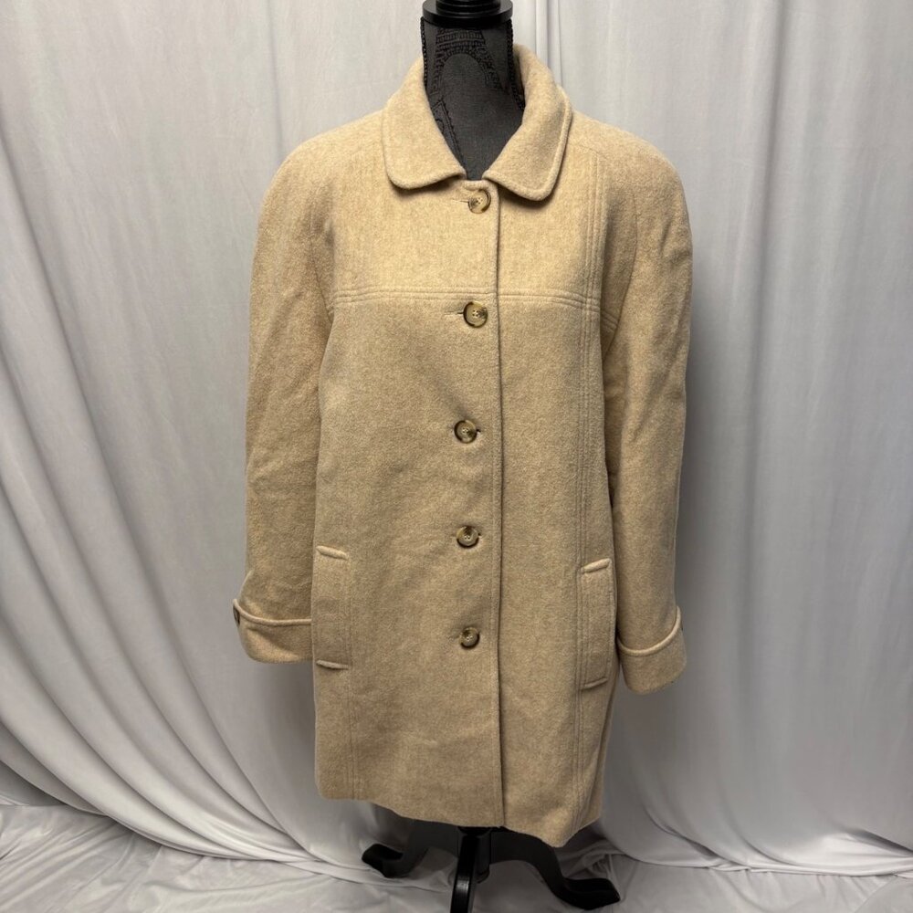 Bromley Collection Womens Wool Blend Coat Sz 16 Oatmeal Neutral Button-Up Lined